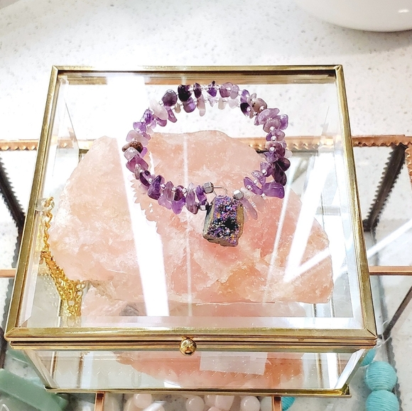 Amethyst and Mystic Druzy Chunky Wrap Bracelet - Picture 6 of 7